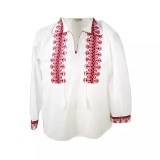 Cumpara ieftin Camasa Tip Ie Traditionala de Baieti Alba cu Motiv Geometric Rosu - ITB20