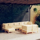 Gossi set mobilier gradina cu perne crem, 10 piese, lemn masiv de pin