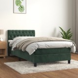 Cumpara ieftin Pat box spring cu saltea, verde &icirc;nchis, 100x200 cm, catifea