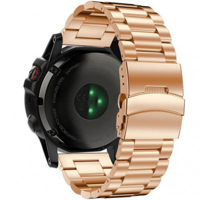Curea ceas Smartwatch Garmin Fenix 7X / 6X / 5X Plus / 5X / 3 HR / 3, 26 mm Otel inoxidabil iUni Rose Gold foto