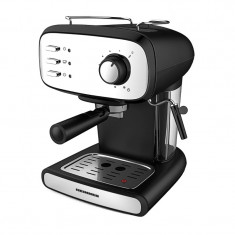 Espressor Heinner, 850 W, 15 bari, 1.2 l, rezervor detasabil, carcasa inox/plastic, Negru/Argintiu