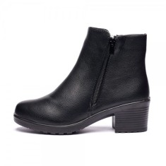 Ghete dama din piele eco cu fermoar imblanite Negru JF-51N