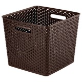 Cutie depozitare suprapozabila Rattan Curver, maro, patrata, 25 L, 32,3 x 32 x 28,1 cm