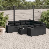 Cumpara ieftin Set mobilier de grădină cu perne, 9 piese, negru, poliratan