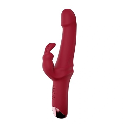 Vibrator Great Realistic Rabbit, 10 Moduri Vibratii Puternice, Silicon, USB, Rosu, 22.5 cm, Mokko Toys foto