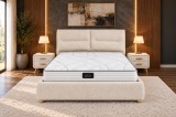 Pat Convers 160x200 cm Tapitat Stofa Teddy Nuanta Alb Somiera Inclusa ( ML1612- UF998-01) + 2 noptiere