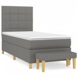 Cumpara ieftin Pat box spring cu saltea, gri inchis, 90x200 cm, textil