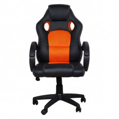 SCAUN GAMING SPACER imitatie piele &amp; material textil, black &amp; orange, greutate max. 120kg, dimensiuni 59*70*106~114cm