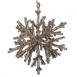 Ornament brad de Craciun fulg 3D glitter bej 15cm, CMCLASS
