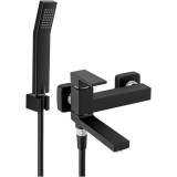 Baterie perete cada/dus Ferro Staccato, cu set de dus si pipa comutator, cartus ceramic, aerator, limitator debit apa, Negru