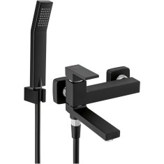 Baterie perete cada/dus Ferro Staccato, cu set de dus si pipa comutator, cartus ceramic, aerator, limitator debit apa, Negru