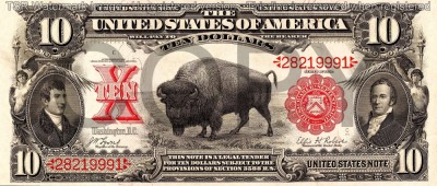 10 dolari 1901 Reproducere Bancnota USD , Dimensiune reala 1:1 foto