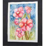 E85. Tablou original, Flori de camp roz aurii, acuarela, neinramat, 28x38 cm, Impresionism