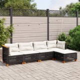 vidaXL Set mobilier de grădină cu perne, 5 piese, negru, poliratan 3261788