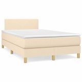 vidaXL Pat cu arcuri, saltea și LED, crem, 120x190 cm, textil