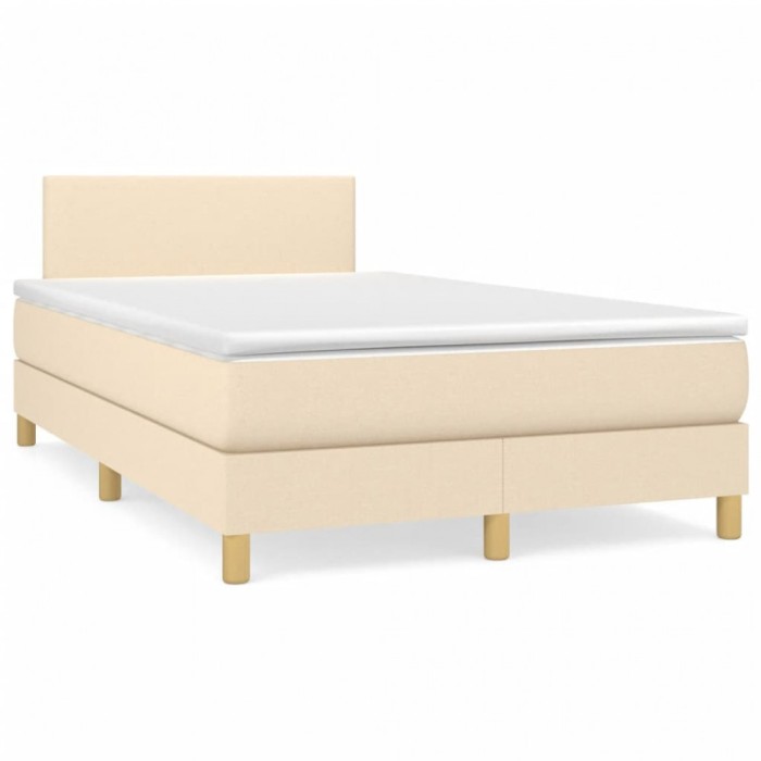 vidaXL Pat cu arcuri, saltea și LED, crem, 120x190 cm, textil 3270079