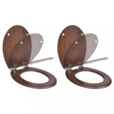 Set 2 Capace WC Maro MDF vidaXL, &Icirc;nchidere Silențioasă, Balamale Crom-Zinc Ajustabile 12-20cm, Universal, 45x36cm