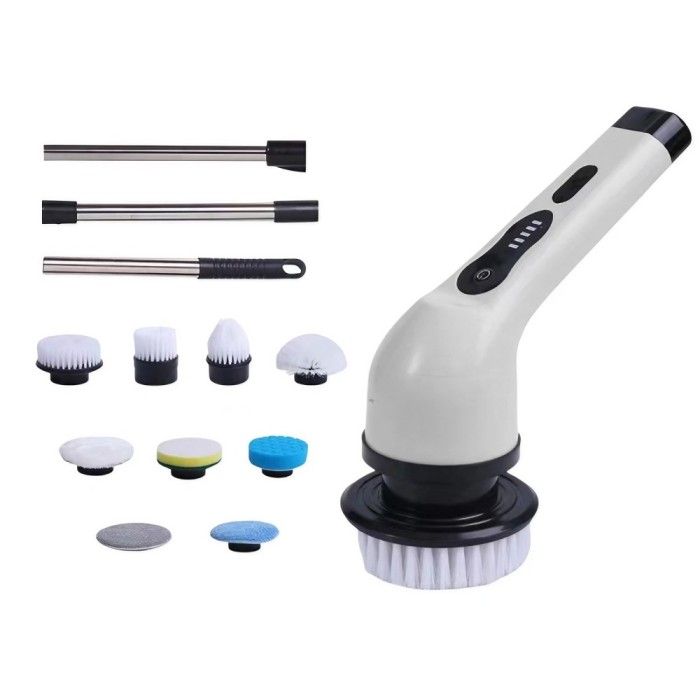 Perie electrica de curatare, flippy, pentru gresie, baie, bucatarie, 25x20x9.5 cm, cu 9 capete, maner extensibil detasabil 84-127cm, incarcare usb-typ