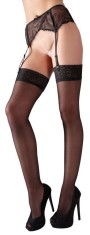 Stockings black Orion - M - Ciorapi negri din material semitransparent si elastic, cu banda din dantela cu motive florale foto
