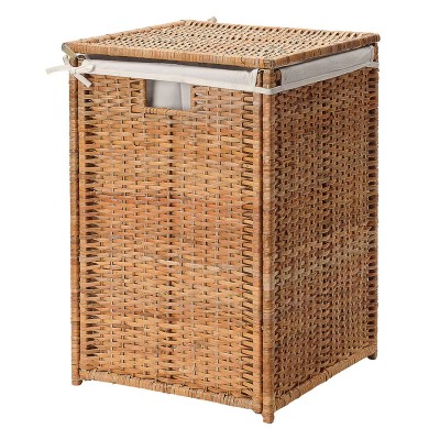 Cos pentru rufe din ratan, 80 l, capacitate 9 kg, inaltime 60 cm, sac panza detasabil foto