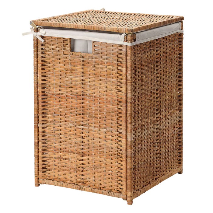 Cos pentru rufe din ratan, 80 l, capacitate 9 kg, inaltime 60 cm, sac panza detasabil