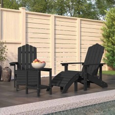 Scaune de grădină Adirondack cu taburet și masă, antracit, HDPE