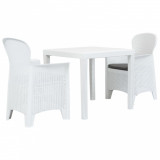 VidaXL Set mobilier bistro, 3 piese, alb, plastic, aspect ratan