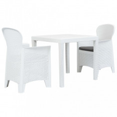 Set mobilier bistro, 3 piese, alb, plastic, aspect ratan