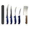 Set 4 cutite profesionale de macelarie, filetat, injunghiat, transat, dezosat, otel carbon, satar, suport magnetic