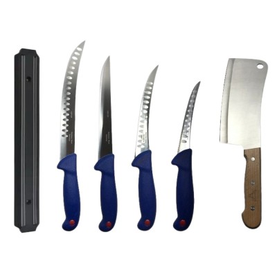 Set 4 cutite profesionale de macelarie, filetat, injunghiat, transat, dezosat, otel carbon, satar, suport magnetic foto