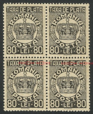 EROARE ROMANIA BLOCx4 cu filigran TAXA DE PLATA -1946 / 1947 MNH foto