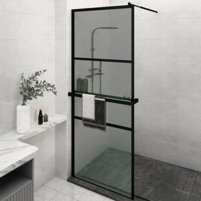 vidaXL Paravan duș walk-in cu raft negru 80x195 cm sticlă ESG/aluminiu foto