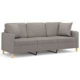 Canapea cu 3 locuri cu pernute, gri taupe, 180 cm, textil