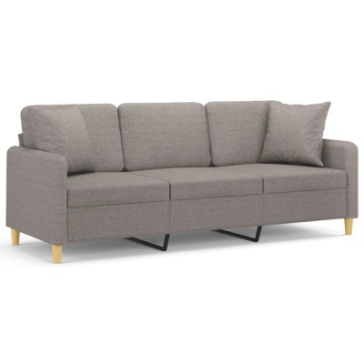 Canapea cu 3 locuri cu pernute, gri taupe, 180 cm, textil foto