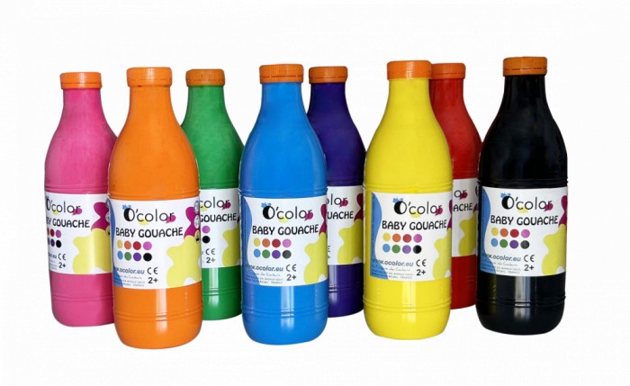 Set 8 x 1000 ml Guasa lavabila pictura, potrivita pentru copii mici, incepand de la 2 ani