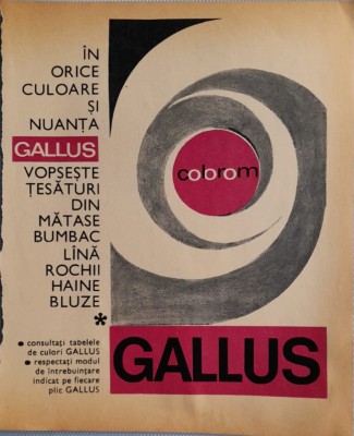 1971 Reclamă Gallus vopsea matase lana bumbac comunism, epoca aur, 24 x 20 cm foto