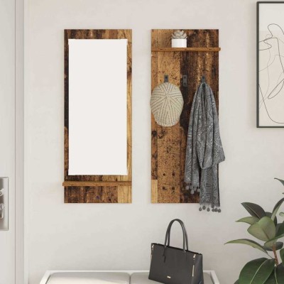 vidaXL Răcător de paltoane montat pe perete Lemn vechi 70 x 10 x 90 cm foto