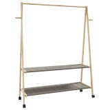 Suport pentru haine cu rafturi si roti 132x45,5x155,5 cm bambus