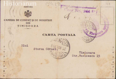 CP320 Camera de Comerț și Industrie Timișoara, tipizat carte poștală foto