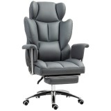 HOMCOM Scaun de birou ergonomic, tapițat, cu suport pentru picioare, spătar reglabil, rotativ la 360&deg;, Gri &icirc;nchis | Aosom Romania