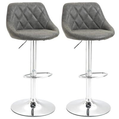 Set 2 scaune de bucatarie/bar, Marion, rotative, piele PU, gri si argintiu, 51.5x48x83-104 cm foto