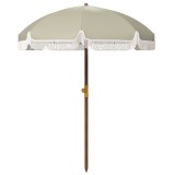 Outsunny Umbrelă de Plajă Portabilă cu Volane &icirc;n Aer Liber cu Baldachin Ventilat, Geantă de Transport, &Oslash;1.9x2.1 m, Alb-Crem | Aosom Romania