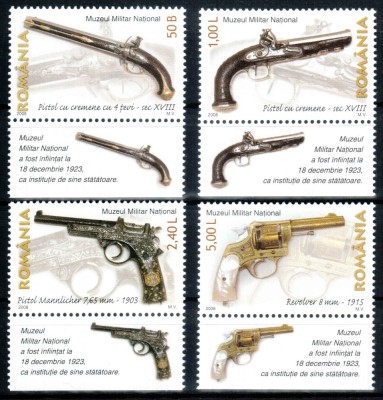 Romania 2008, LP 1794 a, Arme de foc, seria cu tabs, MNH! LP 11,15 lei foto