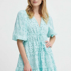 Pepe Jeans rochie din bumbac DELIA culoarea turcoaz, mini, evazati, PL953475