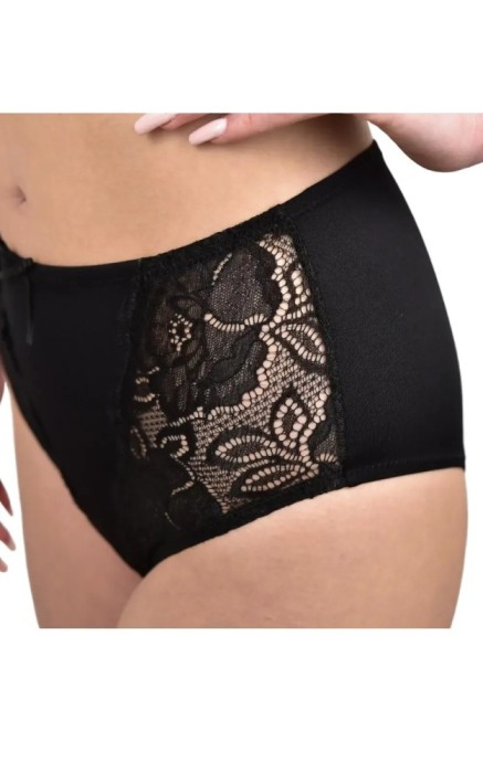 Chilot Clasic cu Talie &Icirc;naltă, Microfibră și Dantelă - C1511 - L - Negru