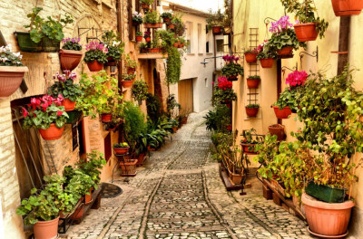 Fototapet Strada cu flori din Spello, Umbria, 300 x 250 cm foto