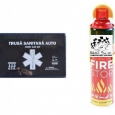 Kit siguranta rutiera Trusa medicala auto prim ajutor + Stingator auto tip spray