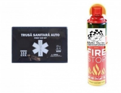 Kit siguranta rutiera Trusa medicala auto prim ajutor + Stingator auto tip spray foto