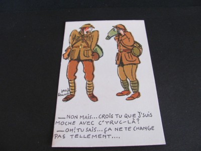Soldați cu Mască de Gaze - Carte Poștală Militară Vintage &amp;ndash; Ilustrație Joseph H&amp;eacute;mard, Colecție foto