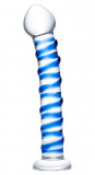 Dildo Spiral, Sticla Premium, Albastru, 17 cm, Passion Labs, Glass Series